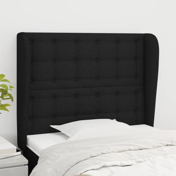 sengegavl med kanter 103x23x118/128 cm stof sort