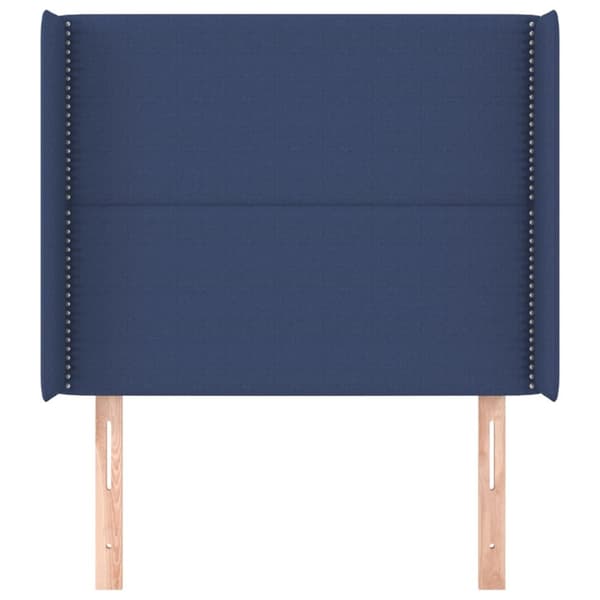 sengegavl med kanter 93x16x118/128 cm stof blå