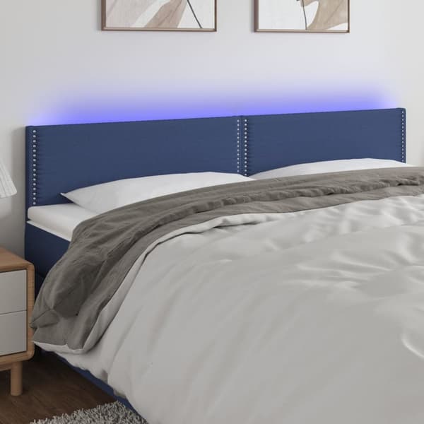 Sängyn pääty LED-valolla, sininen, 200x5x78/88 cm, kangas