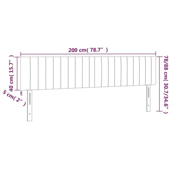 sengegavl med LED-lys 200x5x78/88 cm stof lysegrå
