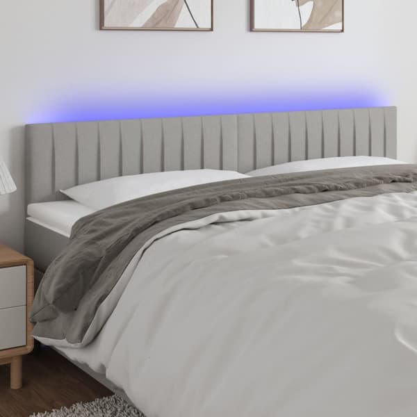 sengegavl med LED-lys 200x5x78/88 cm stof lysegrå