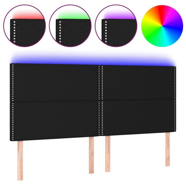 Sängyn pääty LED-valolla, musta, 180x5x118/128 cm, kangas