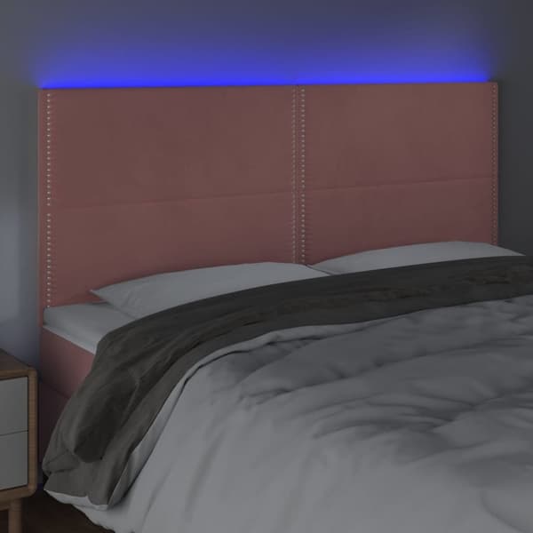 sengegavl med LED-lys 180x5x118/128 cm fløjl lyserød