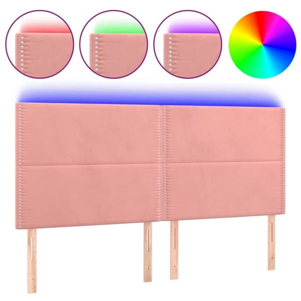 sengegavl med LED-lys 180x5x118/128 cm fløjl lyserød
