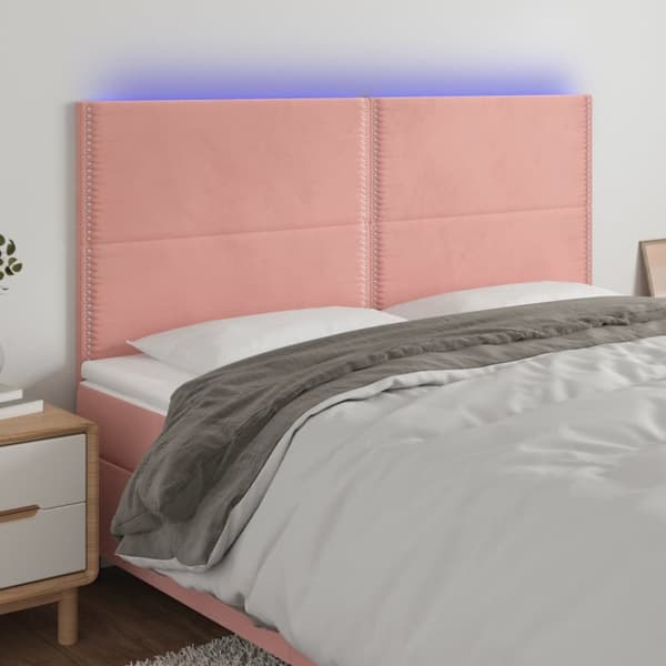 sengegavl med LED-lys 180x5x118/128 cm fløjl lyserød