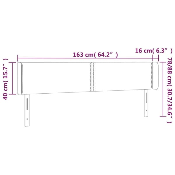 sengegavl med LED-lys 163x16x78/88 cm stof cremefarvet