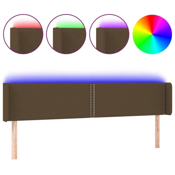 Sänggavel LED mörkbrun 163x16x78/88 cm tyg