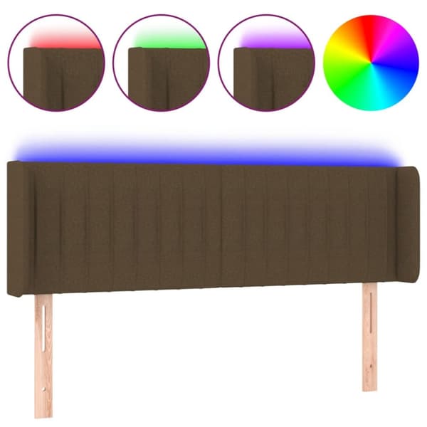 sengegavl med LED-lys 147x16x78/88 cm stof mørkebrun