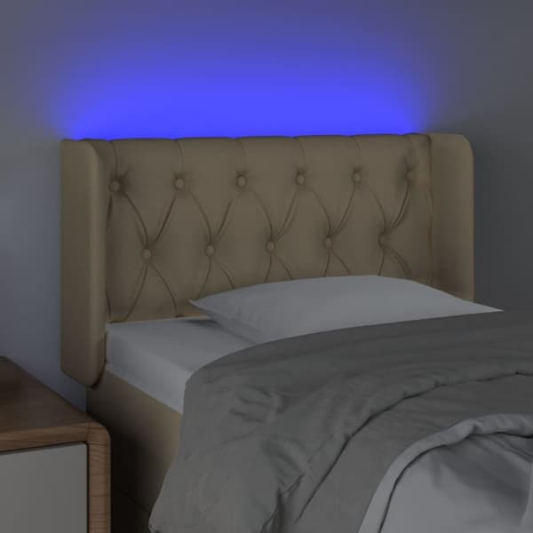 sengegavl med LED-lys 83x16x78/88 cm stof cremefarvet