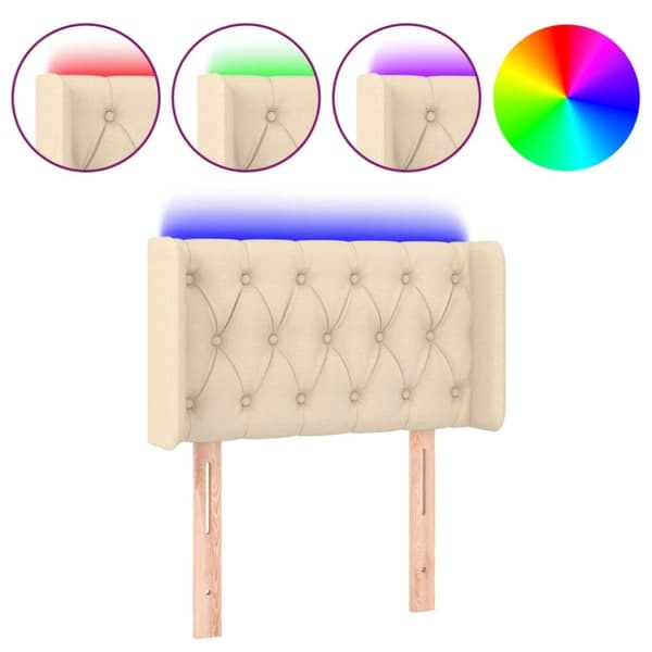 sengegavl med LED-lys 83x16x78/88 cm stof cremefarvet