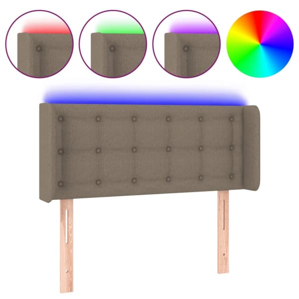 sengegavl med LED-lys 83x16x78/88 cm stof gråbrun