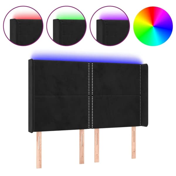 sengegavl med LED-lys 147x16x118/128 cm fløjl sort