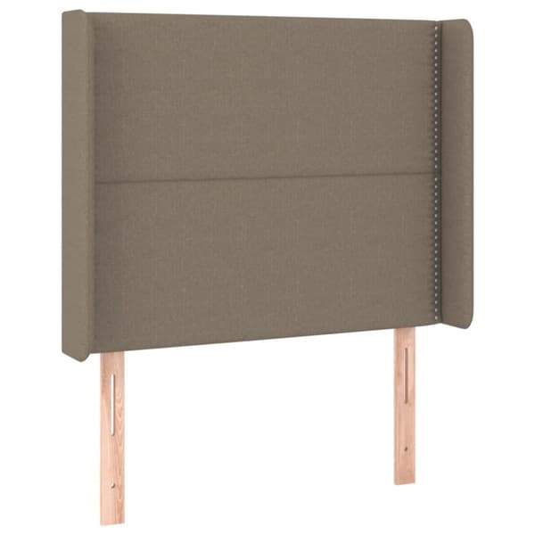 sengegavl med LED-lys 93x16x118/128 cm stof gråbrun