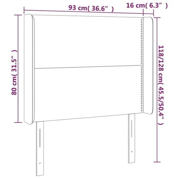 sengegavl med LED-lys 93x16x118/128 cm stof gråbrun