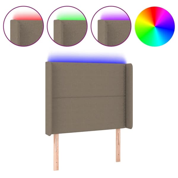 sengegavl med LED-lys 93x16x118/128 cm stof gråbrun