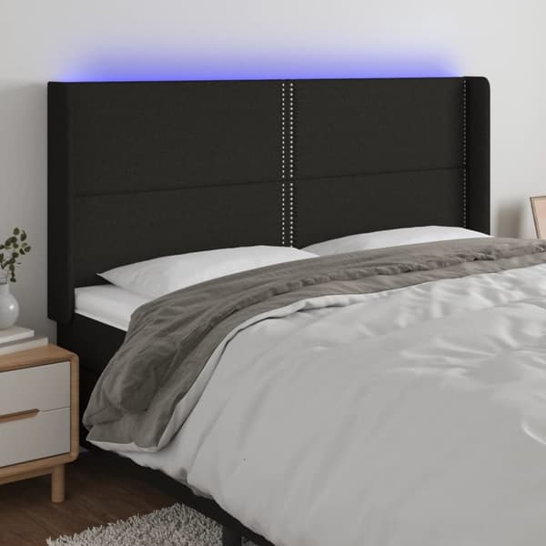 sengegavl med LED-lys 183x16x118/128 cm stof sort