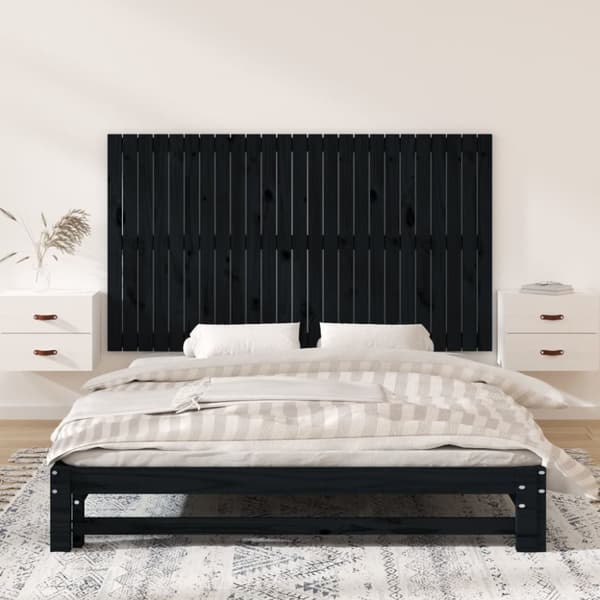 Väggmonterad huvudgavel svart 159,5x3x90 cm massiv furu