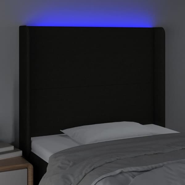 sengegavl med LED-lys 83x16x118/128 cm stof sort