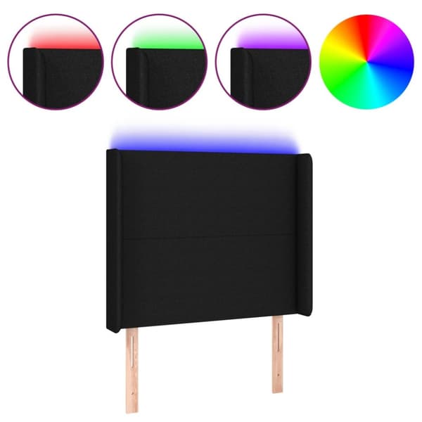 sengegavl med LED-lys 83x16x118/128 cm stof sort