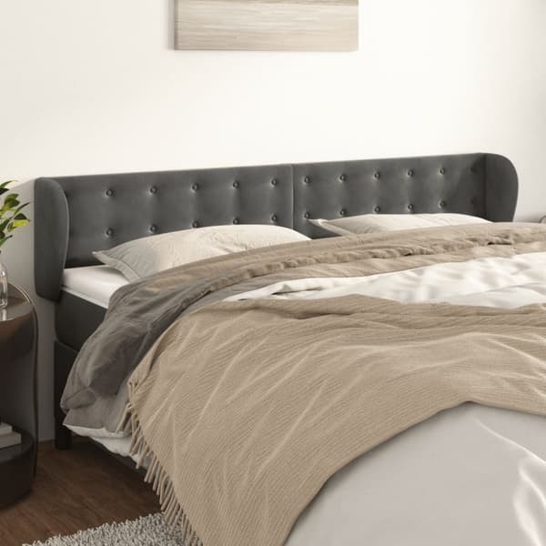 sengegavl med kanter 163x23x78/88 cm fløjl mørkegrå