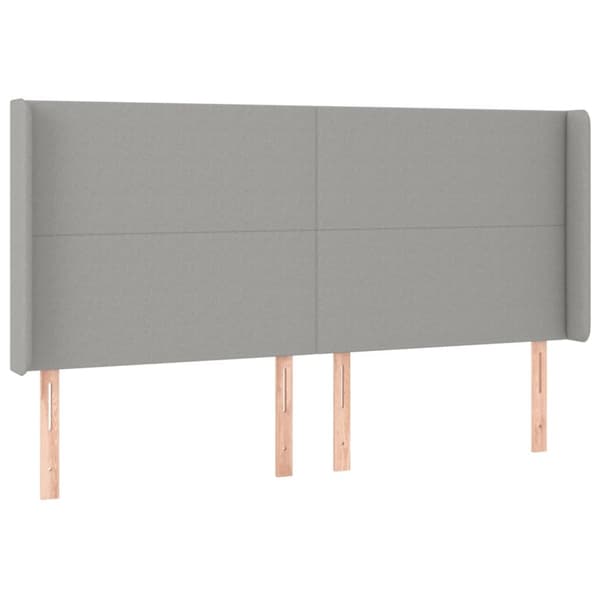 sengegavl med LED-lys 203x16x118/128 cm stof lysegrå