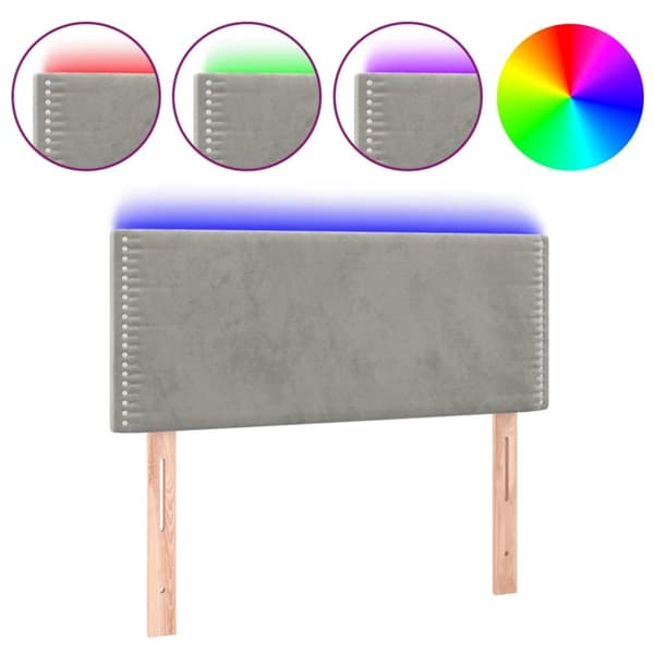 sengegavl med LED-lys 80x5x78/88 cm velour lysegrå