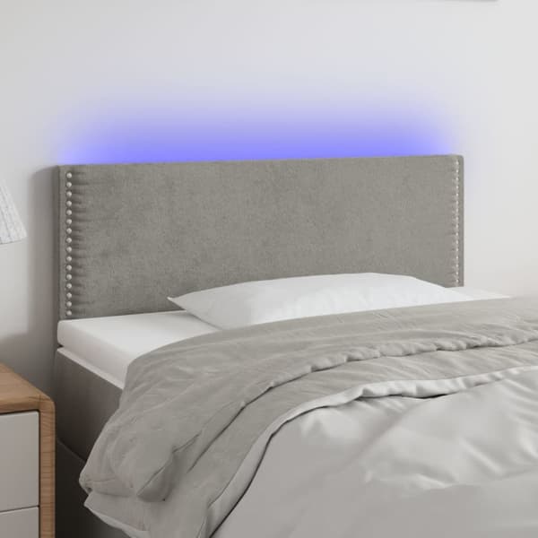 sengegavl med LED-lys 80x5x78/88 cm velour lysegrå