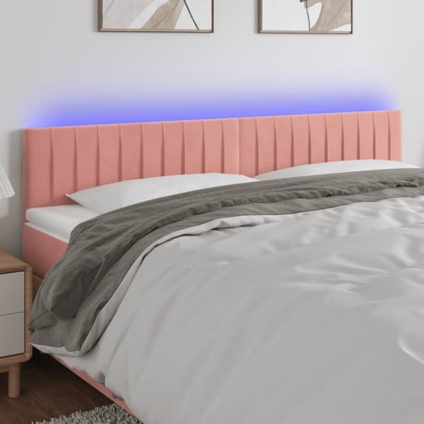Sängyn pääty LED-valolla, pinkki, 160x5x78/88 cm, sametti