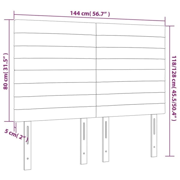sengegavl med LED-lys 144x5x118/128 cm stof lysegrå