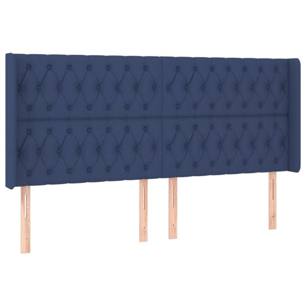 sengegavl med LED-lys 203x16x118/128 cm stof blå