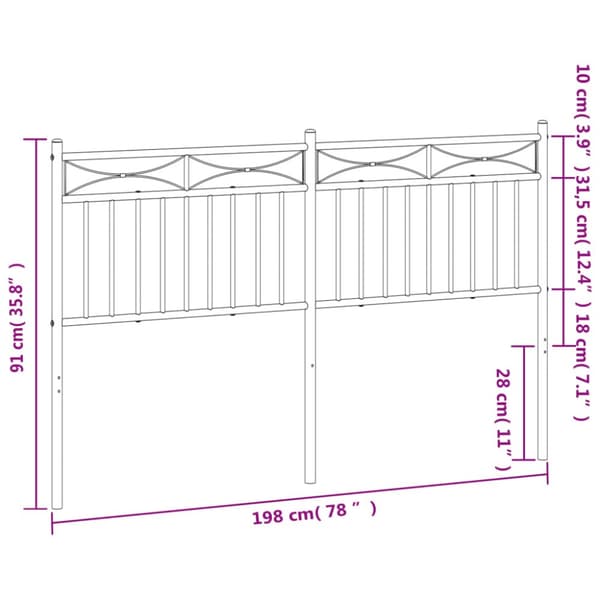 Metallinen sängynpääty musta 193 cm