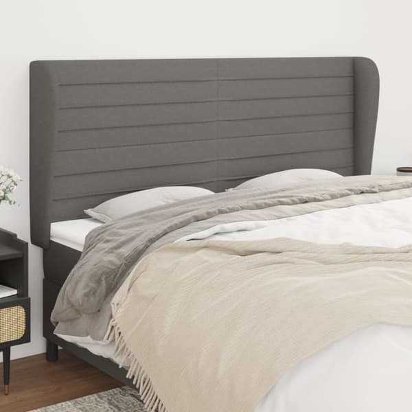 sengegavl med kanter 203x23x118/128 cm stof mørkegrå