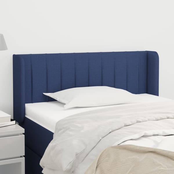 sengegavl med kanter 83x16x78/128 cm stof blå