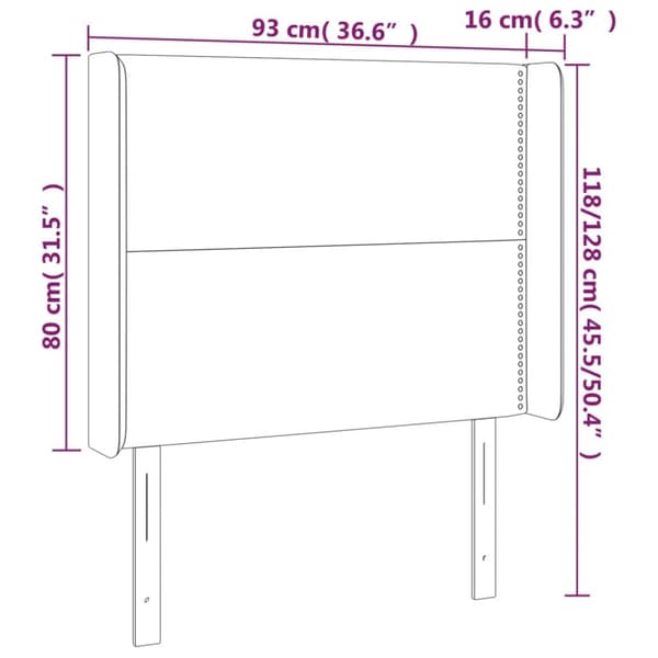 sengegavl med kanter 93x16x118/128 cm stof gråbrun