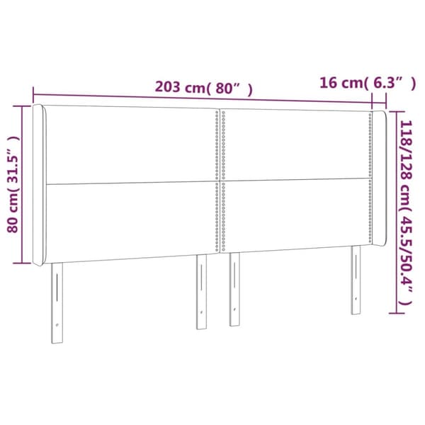 sengegavl med kanter 203x16x118/128 cm stof sort