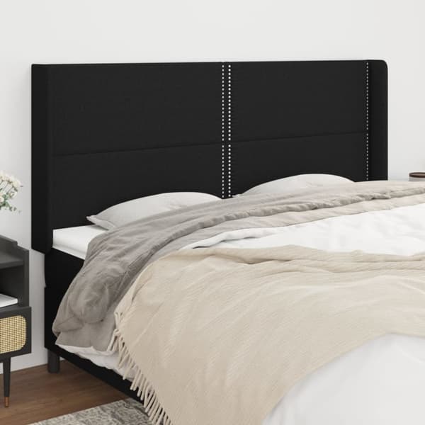sengegavl med kanter 203x16x118/128 cm stof sort