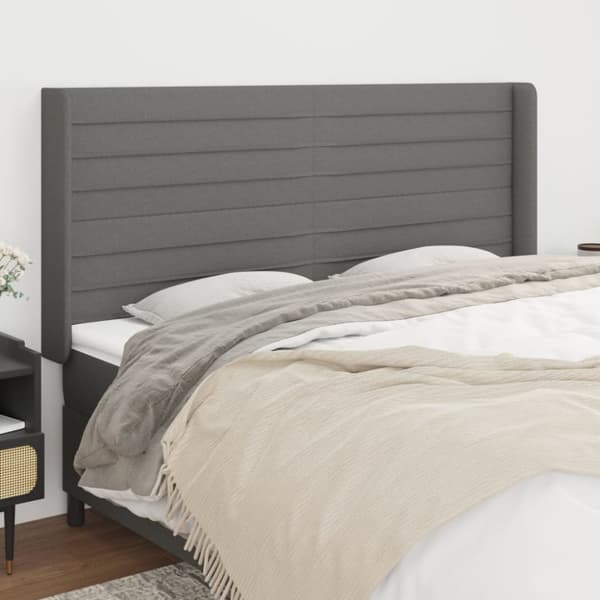 sengegavl med kanter 203x16x118/128 cm stof mørkegrå