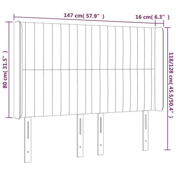sengegavl med kanter 147x16x118/128 cm stof sort