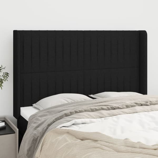sengegavl med kanter 147x16x118/128 cm stof sort