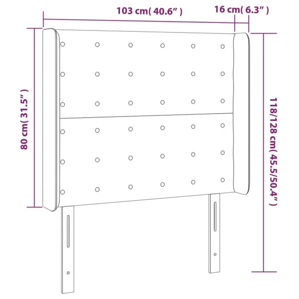 sengegavl med kanter 103x16x118/128 cm stof sort