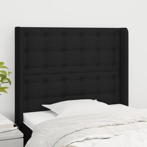 sengegavl med kanter 103x16x118/128 cm stof sort