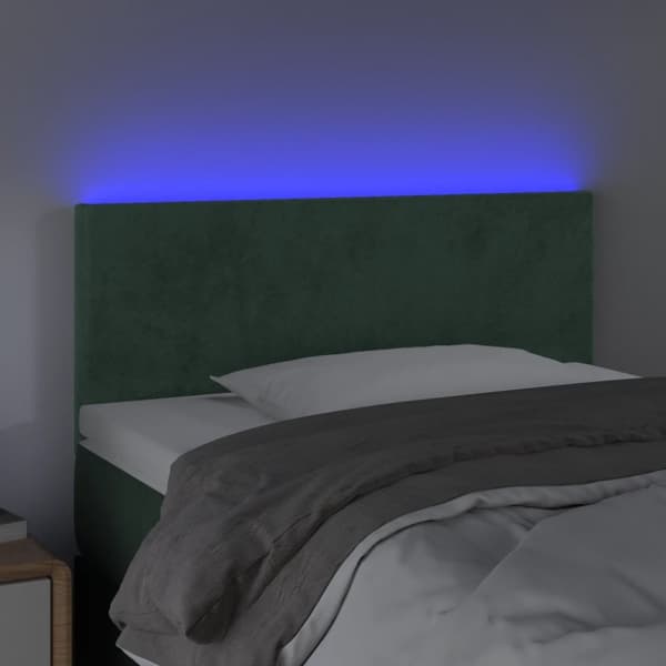 Sängyn pääty LED-valolla, tummanvihreä, 90x5x78/88 cm, samettia