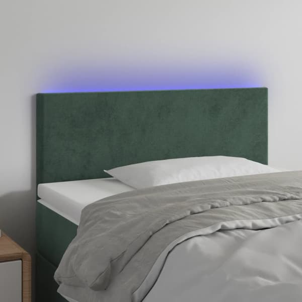 Sängyn pääty LED-valolla, tummanvihreä, 90x5x78/88 cm, samettia