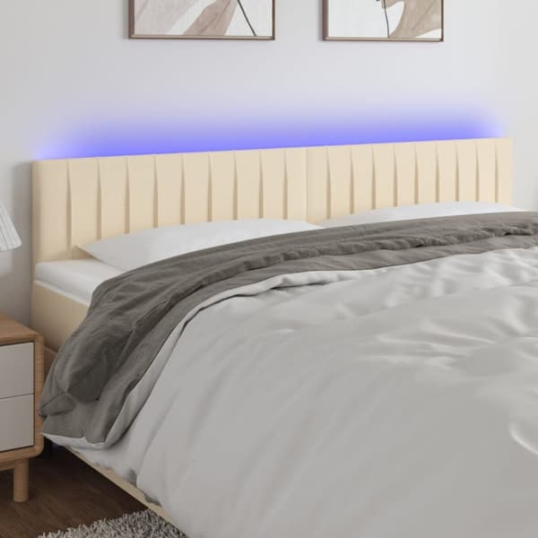 sengegavl med LED-lys 160x5x78/88 cm stof cremefarvet