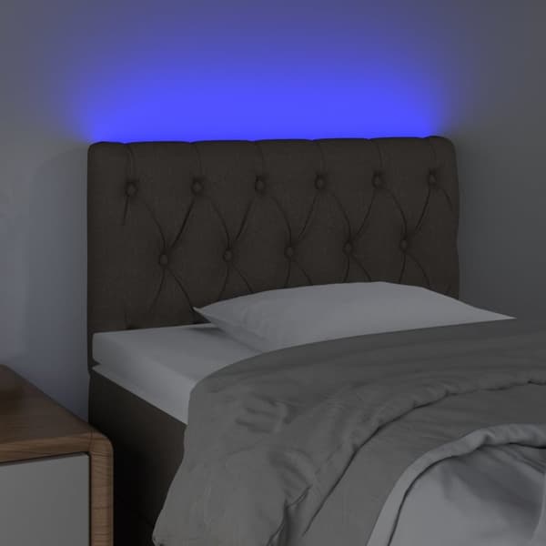 sengegavl med LED-lys 80x7x78/88 cm stof gråbrun