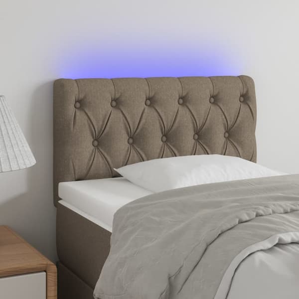 sengegavl med LED-lys 80x7x78/88 cm stof gråbrun