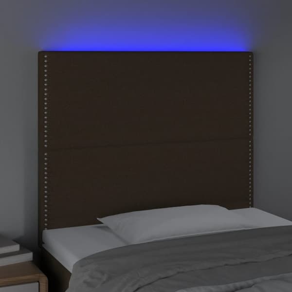 sengegavl med LED-lys 80x5x118/128 cm stof mørkebrun