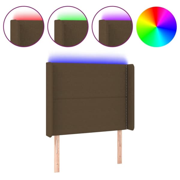 Sängyn pääty LED-valolla, tummanruskea, 83x16x118/128 cm kangas