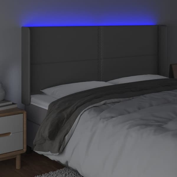 Sängyn pääty LED-valolla, harmaa, 203x16x118/128cm tekonahka