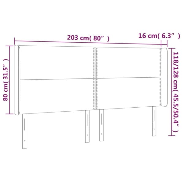 Sängyn pääty LED-valolla, harmaa, 203x16x118/128cm tekonahka